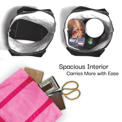 Kurche Nature Bags tote bag spacious interior and capacity shown from top view; includes pink camo folded tote and everyday items