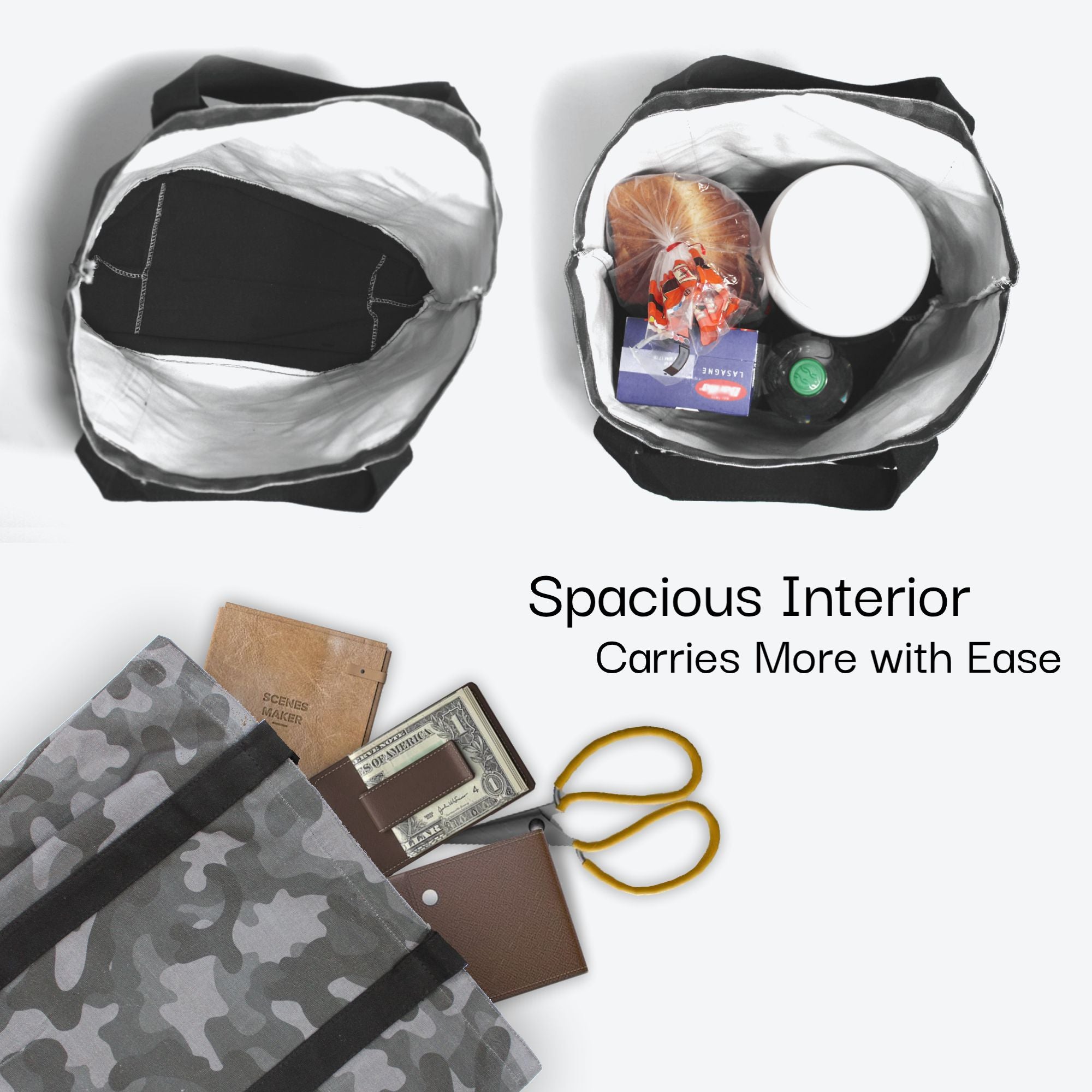 KÜRCHÉ Nature Bag Tote – Midnight Black Camo Reusable Canvas Carryall