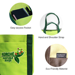 KÜRCHE Nature Bags Seagrass Green canvas tote features easy-access pocket, hand/shoulder straps, eco-friendly material