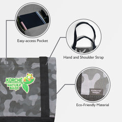 KÜRCHÉ Nature Bag Tote – Midnight Black Camo Reusable Canvas Carryall