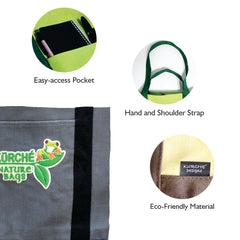 Kürché Nature Bags Midnight Black tote features: easy-access pocket, hand & shoulder strap, eco-friendly material, and durable stitched construction
