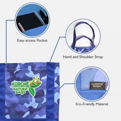 KÜRCHÉ Nature Bag Tote – Nautical Blue Camo Reusable Canvas Carryall