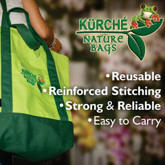 Seagrass Green KÜRCHE canvas tote bag with dark green straps, reusable multi-use grocery and everyday carry tote