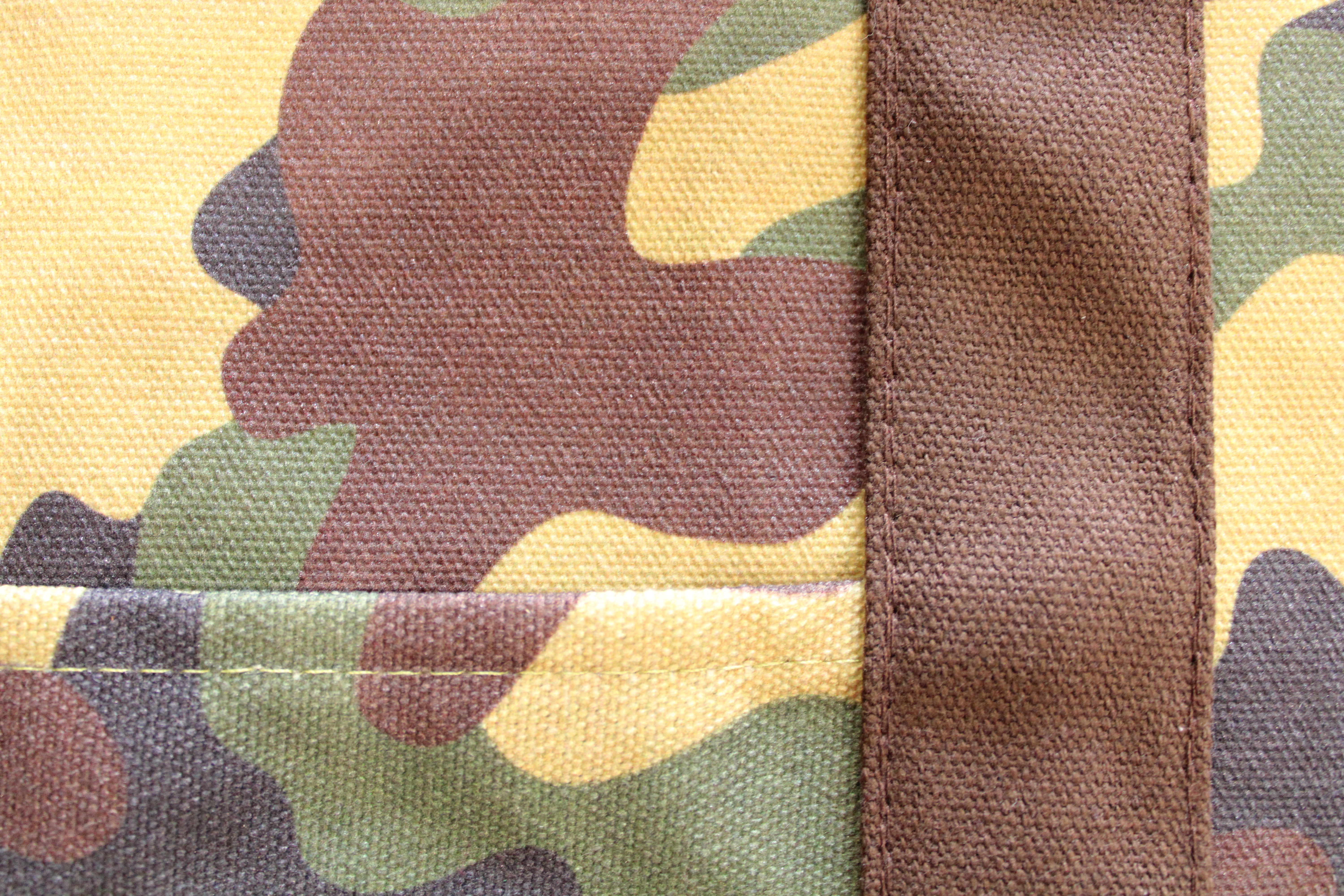 Embroidered KÜRCHE Nature Bags frog logo on olive camouflage reusable canvas tote bag