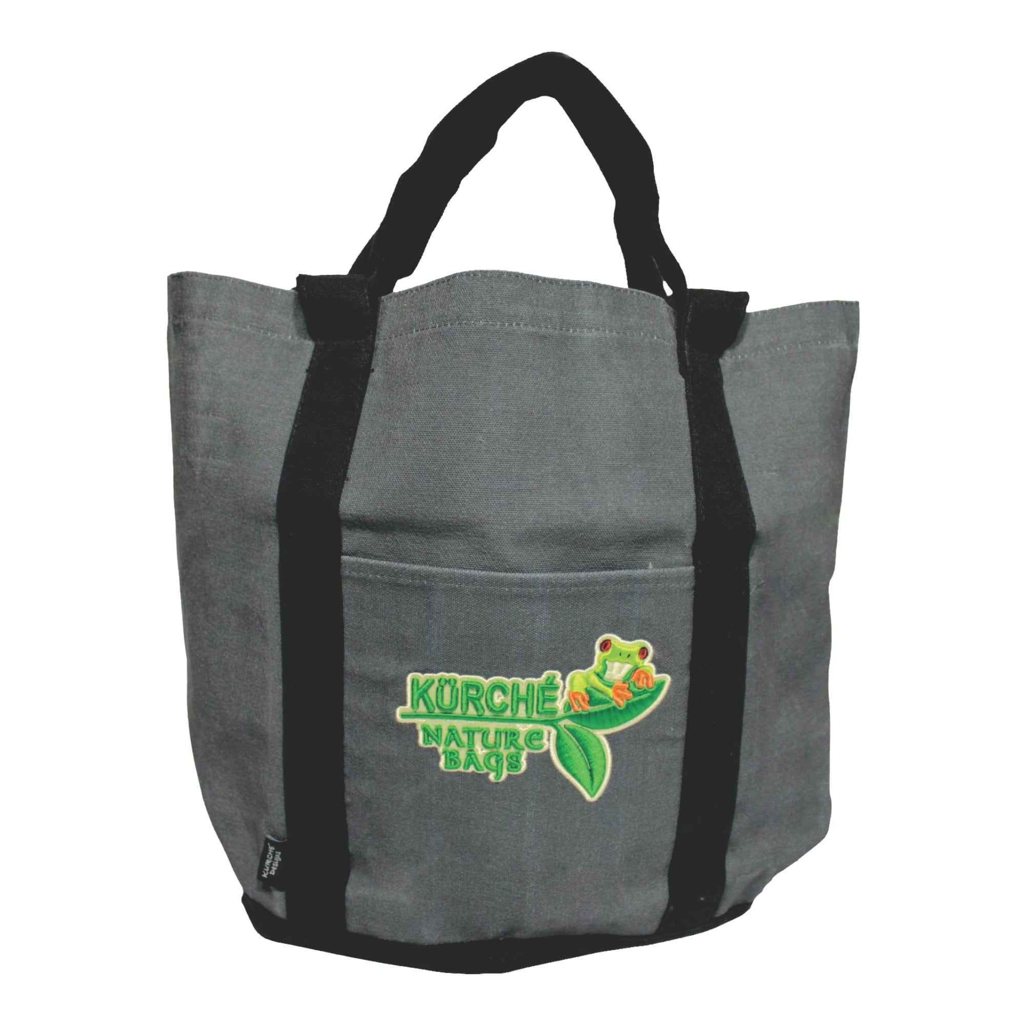 Midnight black reusable canvas tote bag with reinforced handles and embroidered KÜRCHE Nature Bags logo
