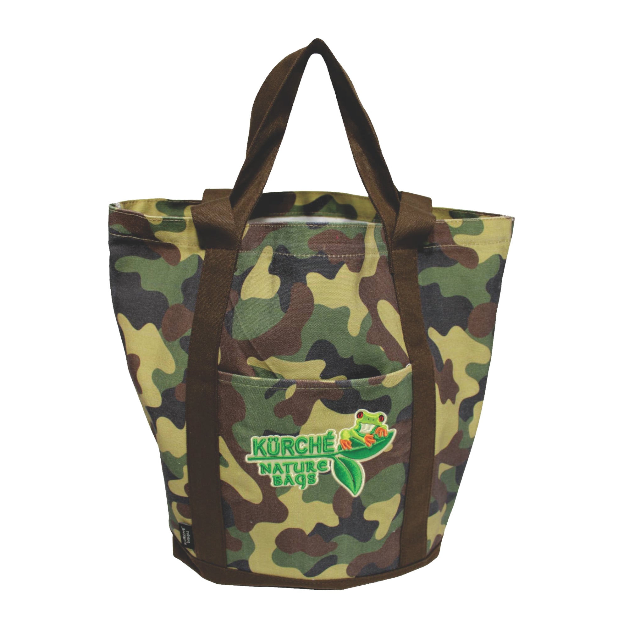Kurche Nature Bags reusable canvas tote bag in olive camouflage with reinforced handles and embroidered logo