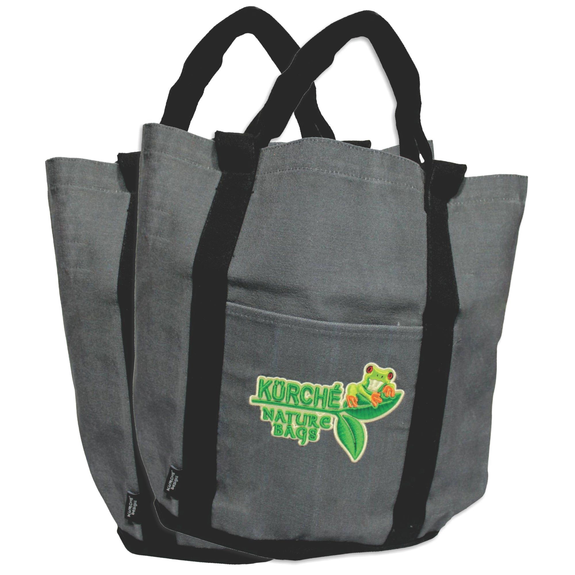 Midnight black reusable canvas tote bag with reinforced handles and embroidered KÜRCHE Nature Bags logo