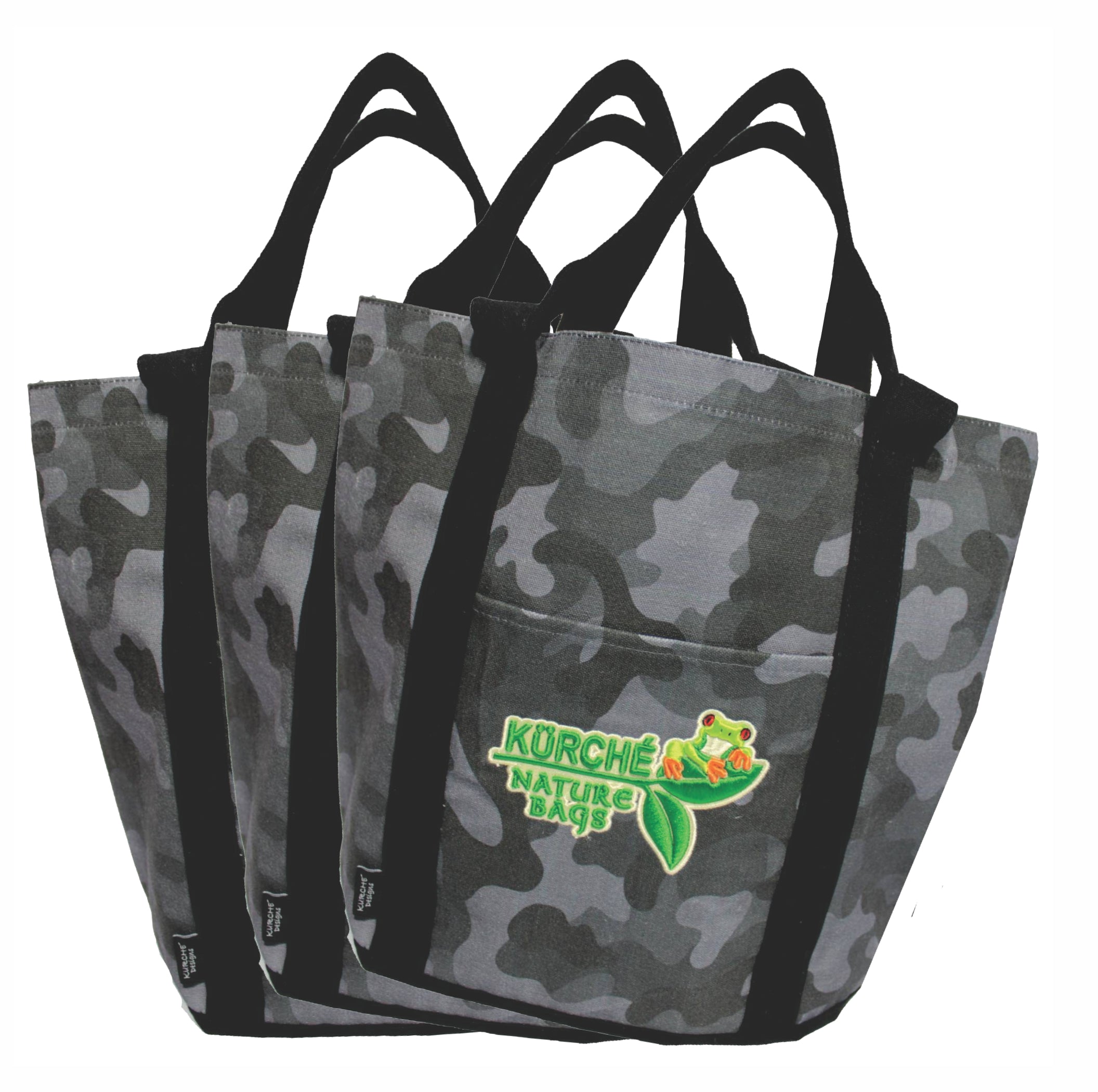 Midnight black camouflage KÜRCHÉ Nature Bags reusable canvas tote bag