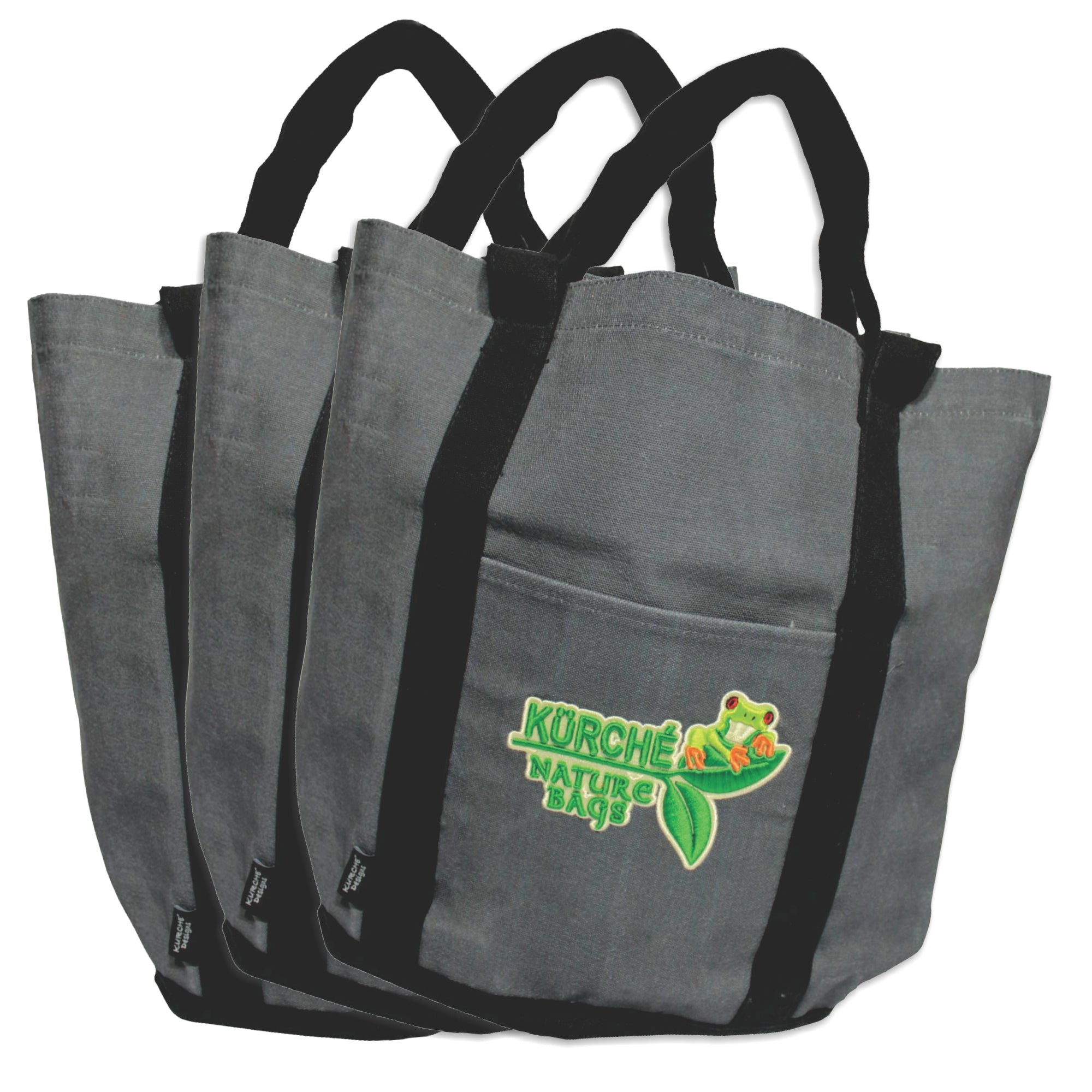 Midnight black reusable canvas tote bag with reinforced handles and embroidered KÜRCHE Nature Bags logo