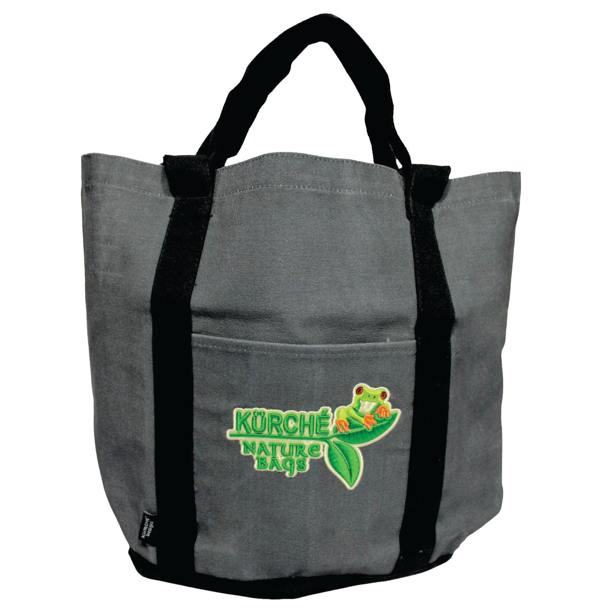 Kürché Nature Bags reusable canvas tote bag in Midnight Black with front pocket and dual hand/shoulder straps on white background