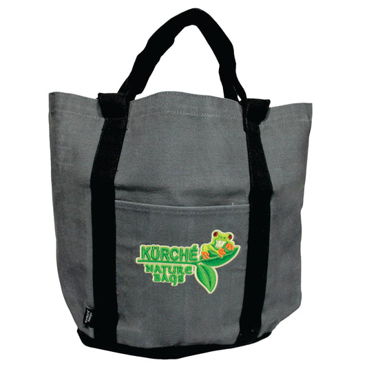 Kürché Nature Bags reusable canvas tote bag in Midnight Black with front pocket and dual hand/shoulder straps on white background