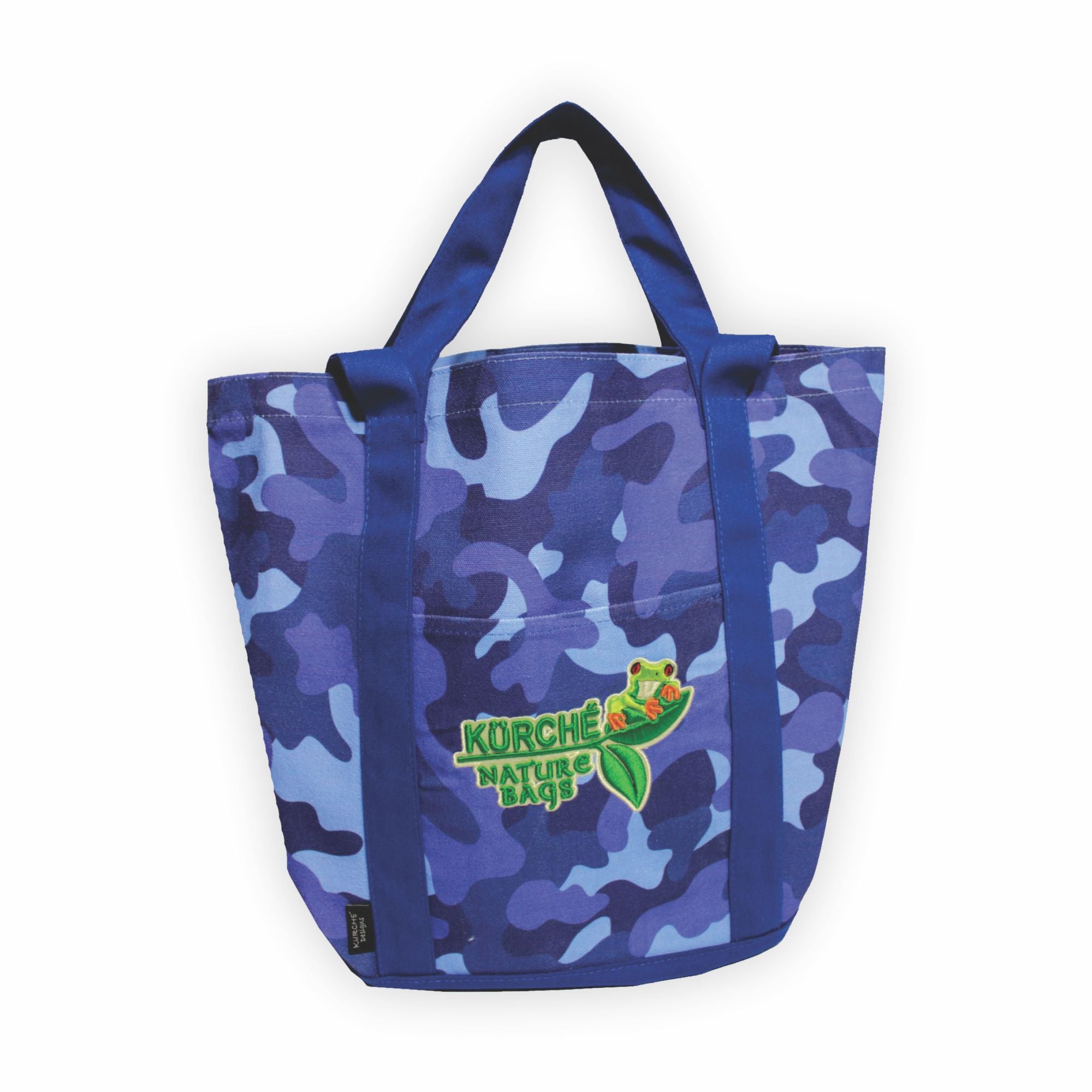 Single Nautical Blue Camo Kürché Nature Bags reusable canvas tote bag shown on a white background.